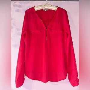 Bright pink sheer, long sleeve blouse